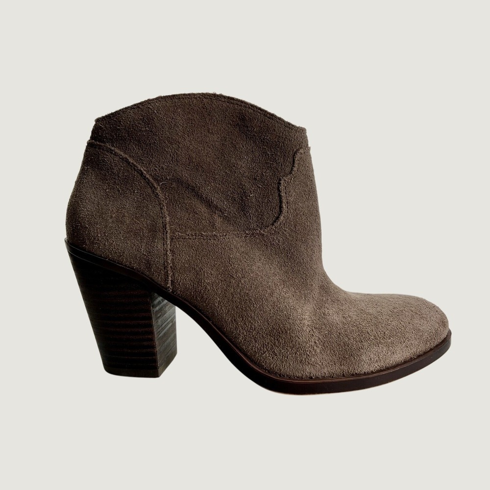 Lucky Brand Bootie Women 8.5 Brown Eller Western Suede Ankle Block Heel Zip